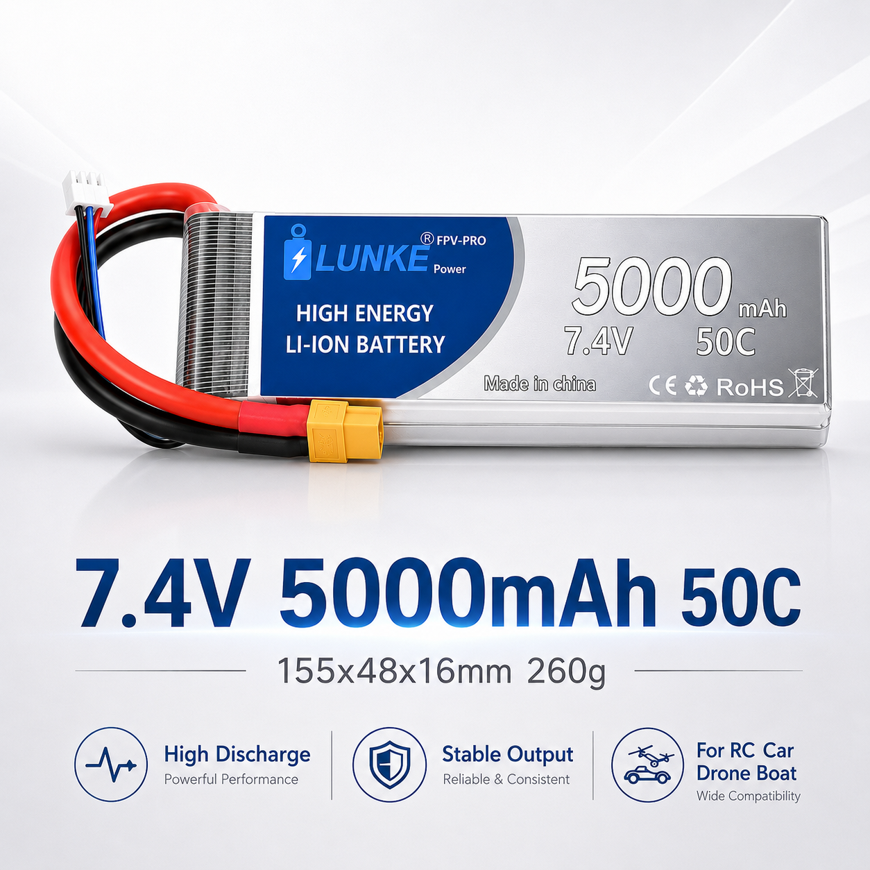 Drone Avion Rc - Batterie Lipo 2S 7.4V 5000mAh 50C