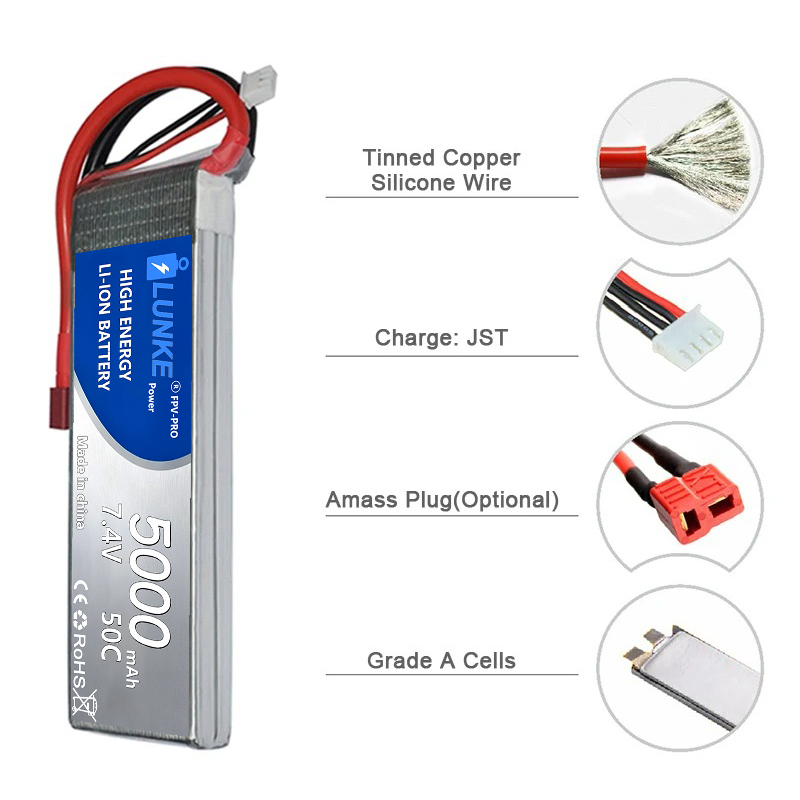 Batterie Lipo 2S 7.4V 5000mAh  - Drone Avion Rc บทวิจารณ์และราคา